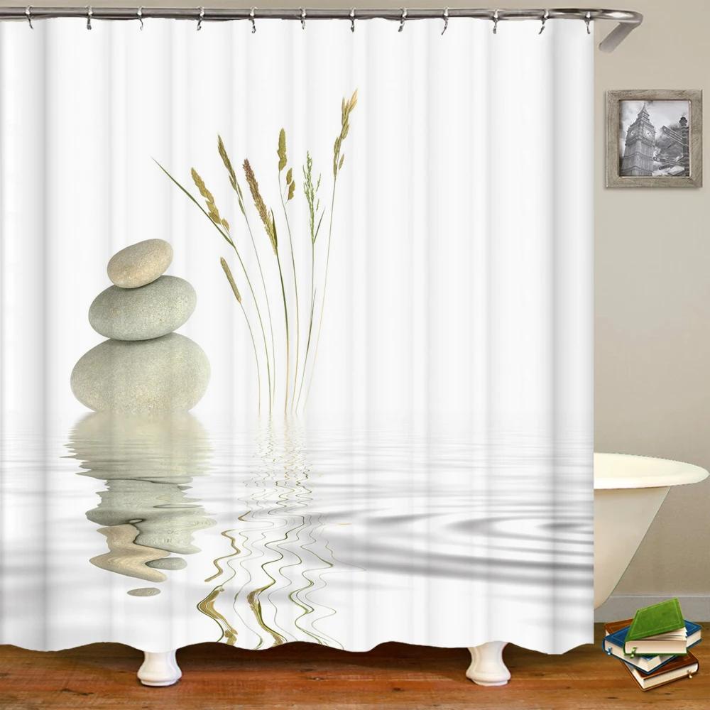 Flowers Plant Pebble Printed Shower Curtain Waterproof Washable Bathroom Decorative Curtain 3D Shower Curtains With Hook 240X180