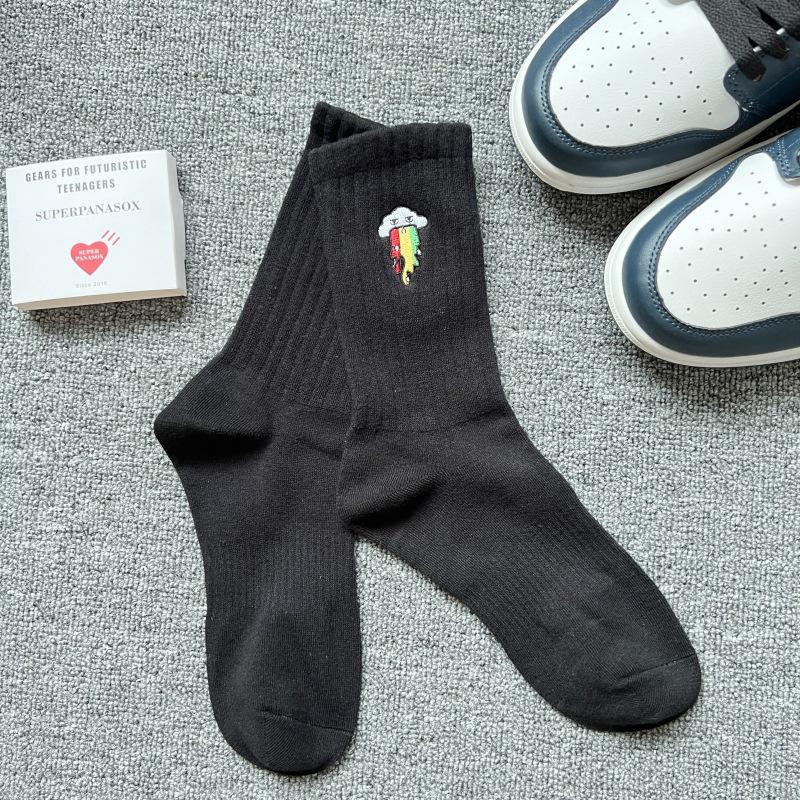 Cityboy Men's Trendy Cartoon Embroidery Mid-Calf Socks - Sweat-Absorbing Sport Socks for Autumn & Winter