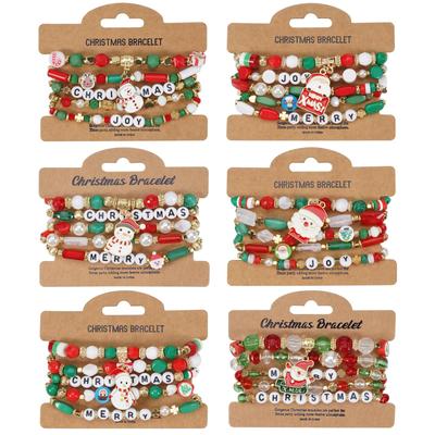 Christmas Beaded Bracelet: Snowman, Christmas Tree, Santa, Reindeer Antlers, Gift Pendant