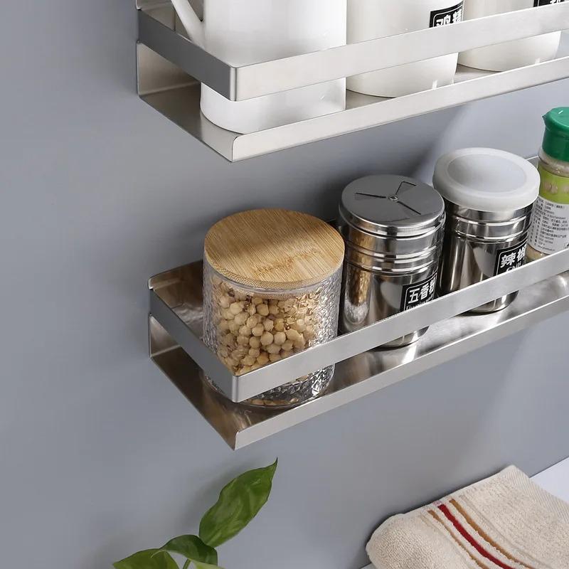 Stainless Steel Bathroom Shelves Self Adhesive Shower Caddy Organizer Storage Rack Bathroom Kitchen Shelf Waterproof Space Saver