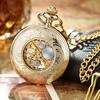 Luxury Retro Golden Hollow Skeleton Mechanical Pocket Watch Mens Fob Chain Steel Exquisite Sculpture Men Pocket Watch Gifts