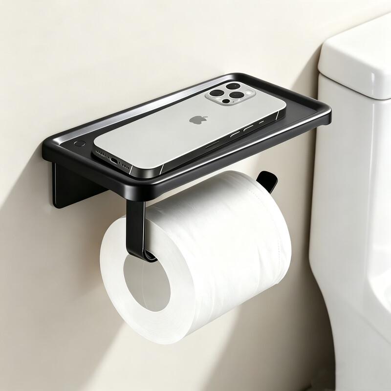 Space Aluminum Wall-Mounted Toilet Paper Holder with Storage