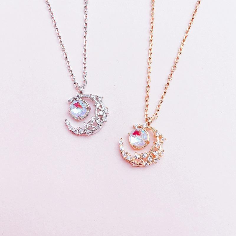 New Fashion Trendy Women Jewelry Crescent Pendant Moon Necklace 925 Sterling Silver Luxury Jewelry Best Quality Wholesale Bulk