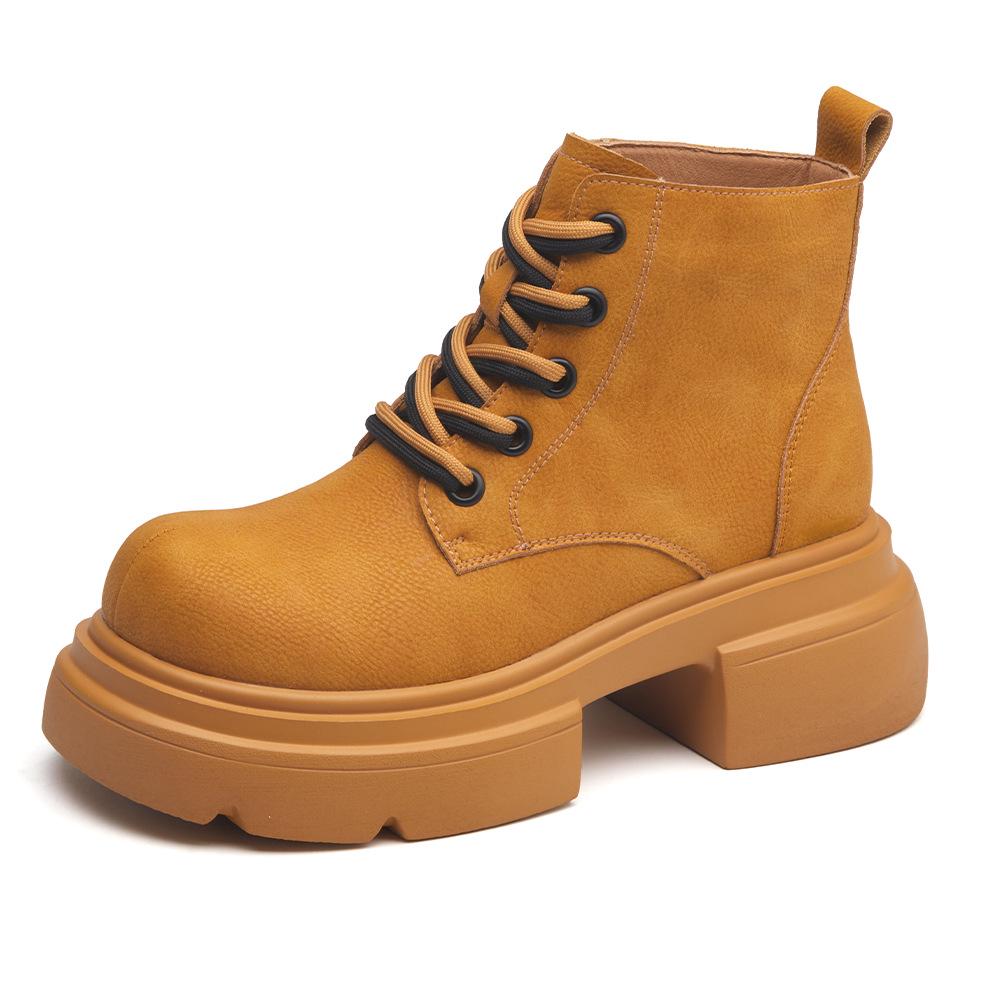 2025 Women's Retro British Style Hidden Heel Ankle Boots - Thick-Soled, Versatile Autumn Martin Boots In Classic Big Yellow.