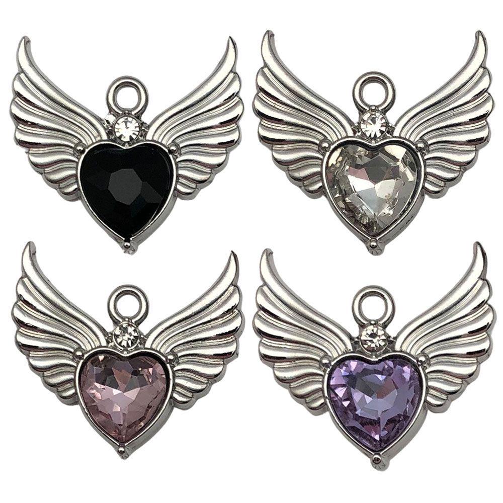 K Alloy Plated Heart Wing Rhinestone Charm Pendant for DIY Bracelet Jewelry