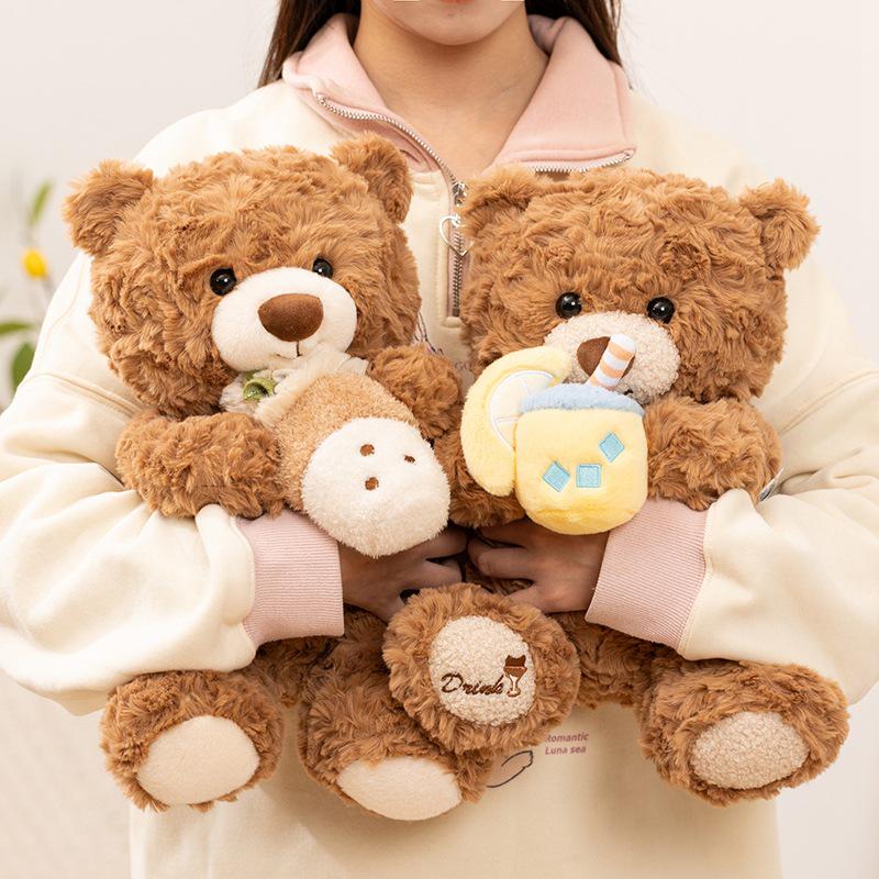 Milk Tea Bear Plush Toy: Teddy Bear Doll, Soothing Bedtime Companion, Customizable Birthday Gift.