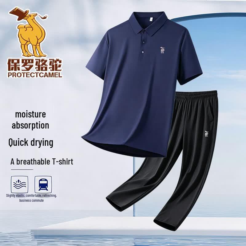 Paul Camel Men s Ice Silk Quick-Dry Polo & Pants Set L