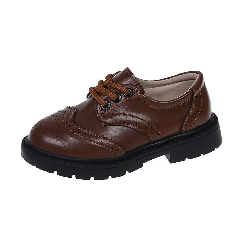 Boys Leather Shoes Kids Casual Flats for Girls School Black Shoes Lace-up Formal Oxfords British Style Fashion Classic Sneakers