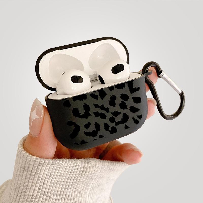 Black Leopard Print Earphone Case for Airpods Pro 3/Pro 2/Pro Silicone Protective Cover for Apple Airpods 4 3 1/2 -drop Case