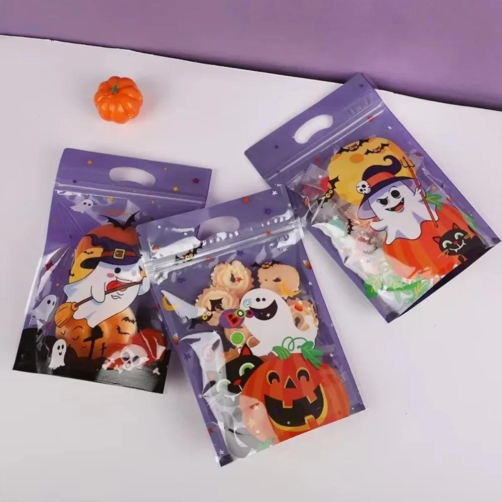 50Pcs New Cartoon Halloween Candy Bag Zipper Closure Pumpkin Ghost Snack Gift Bags Reusable Halloween Cookie Bag Trick or Treat
