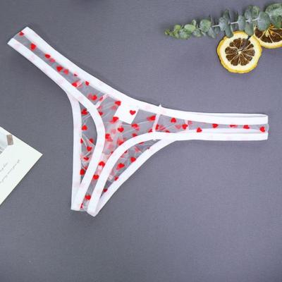 Yousheng Men Thong Low Waist Perspective Heart Pattern Briefs Mesh Design Breathable Panties Romantic Valentine Day Briefs Underwear