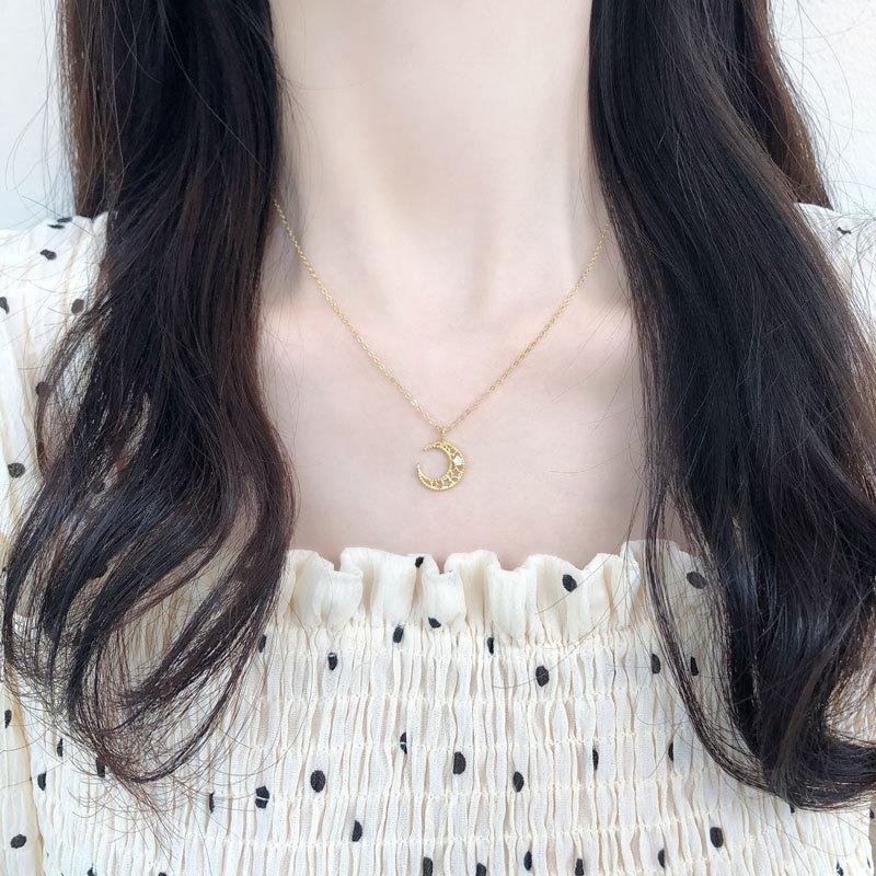 Moon Star Moon Hollow Diamond Necklace for Women Korean Collarbone Chain Simple Trendy Fashion Temperament