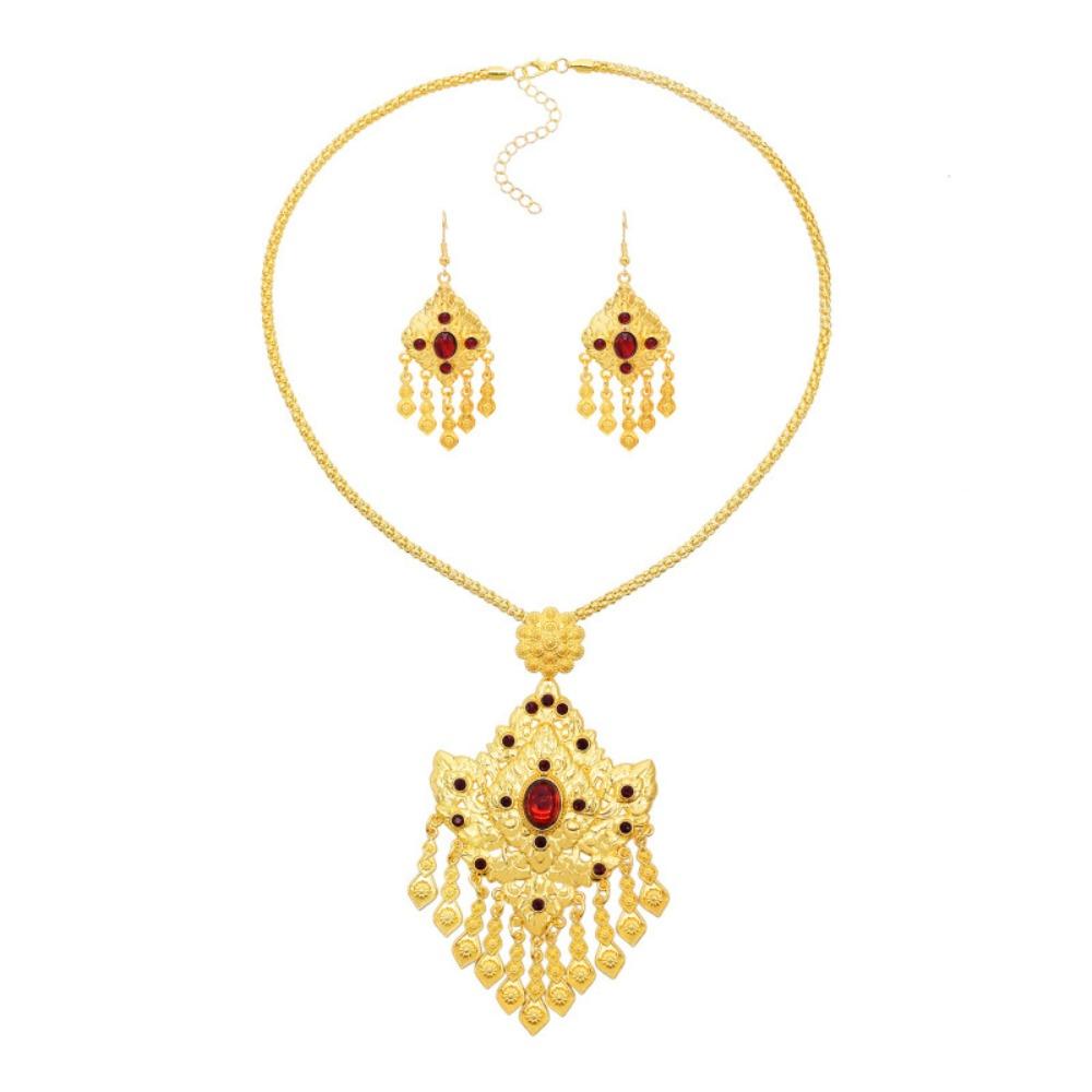 Thai Gold Plated Jewelry Set Zinc Zinc Alloy Women Jewelry Suit Simple Necklace Earrings Set Wedding