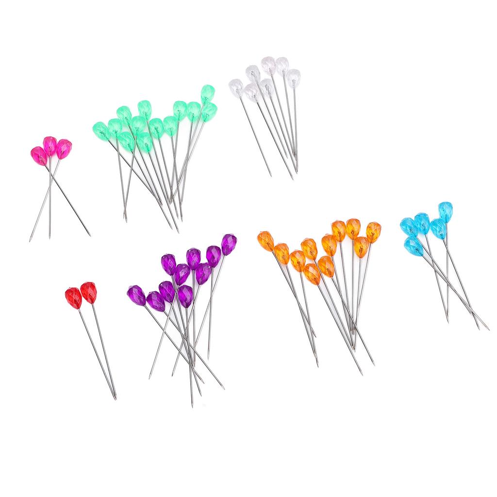 100Pcs Diamond Head Pin Pear Shaped Straight Colored Transparent for Floral Bouquets Sewing