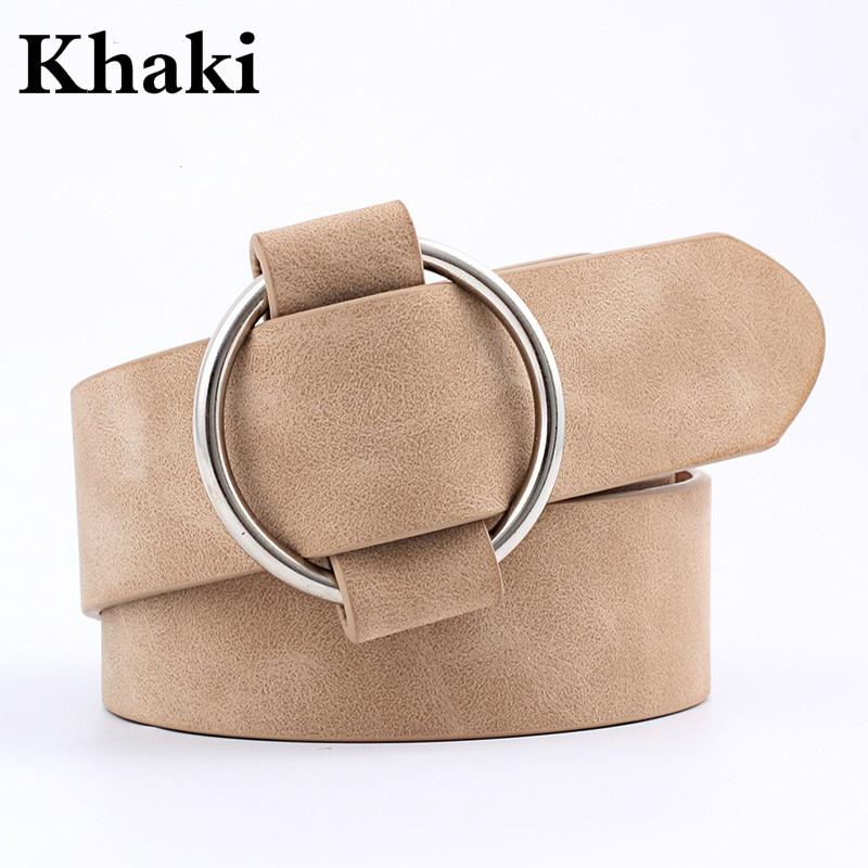 Ladies Fashion Needle-free Metal Round Buckle Belt Casual Wide Belt