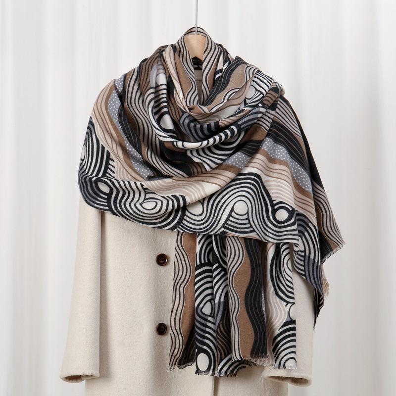 Wave skin-friendly velvet, skin-friendly and warm in new autumn and winter, imitation cashmere printed scarf, geometric versatile cape