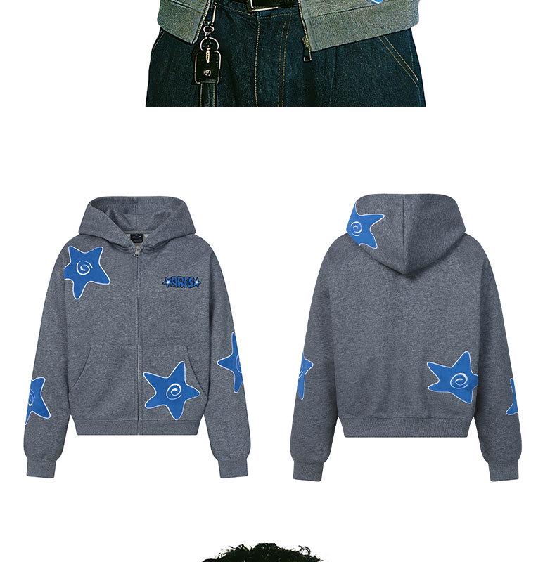 ARES 26 Heavyweight Fleece-Lined Men's Swirl Star Zipper Cardigan Hoodie - Embroidered, 400g Spring Style