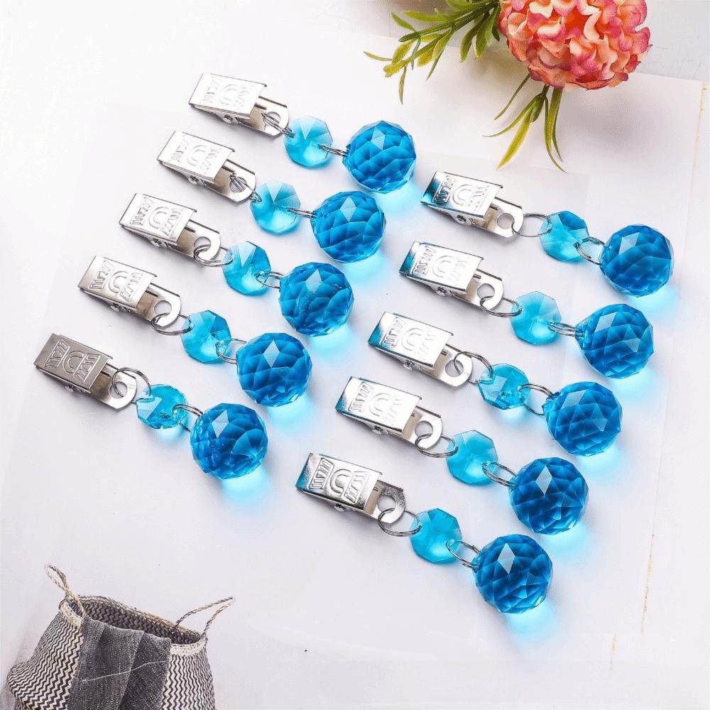 6PCS Windproof Crystal Tablecloth Weight Heavy Duty with Metal Clip Tablecloth Clip Shining Tablecloth Hanger Curtains