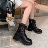 Autumn and Winter Leather Women's Martin Boots Versatile Rubber Platform Sheepskin Large Size Women's Boots Lace-up Square Head Low Boots Women