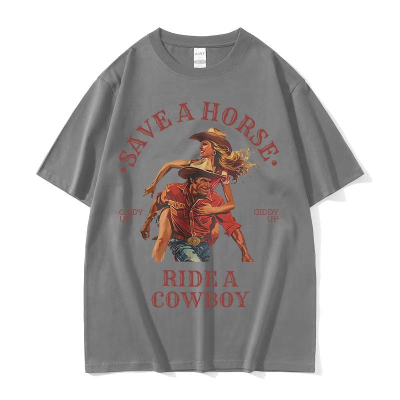 

Save A Horse Ride A Cowboy Принт Футболка Чоловіки Жінки Харадзюку Мода Вінтажний Круглий Виріз Футболки Повсякденний 100% Бавовна Оверсайз Футболка 3XL