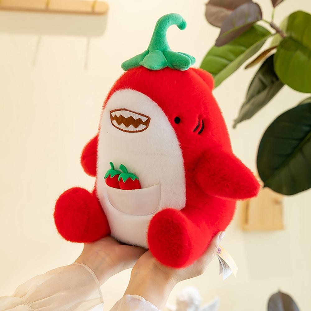 Red Pepper Shaped Shark Plush Toy Soft Stuffed Animal Chili Style Creative Gift for Kids Birthday