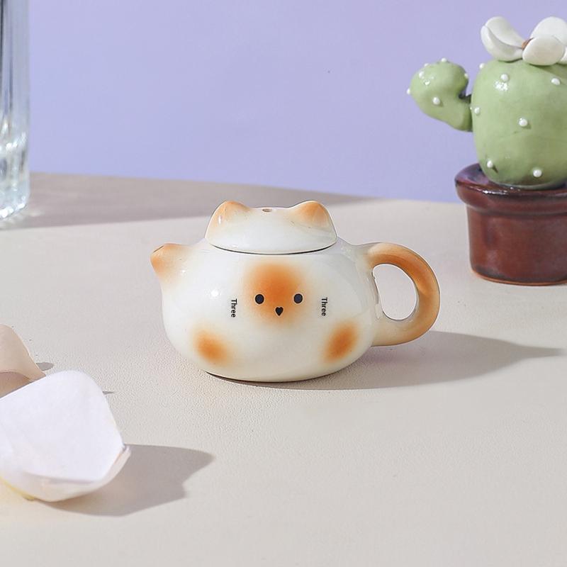 Chinese Style Mini Ceramic Teapot Ornaments Traditional Smooth Milk Tea Lid Accessories Exquisite Ceramic Cat Ear Pot Home Decor