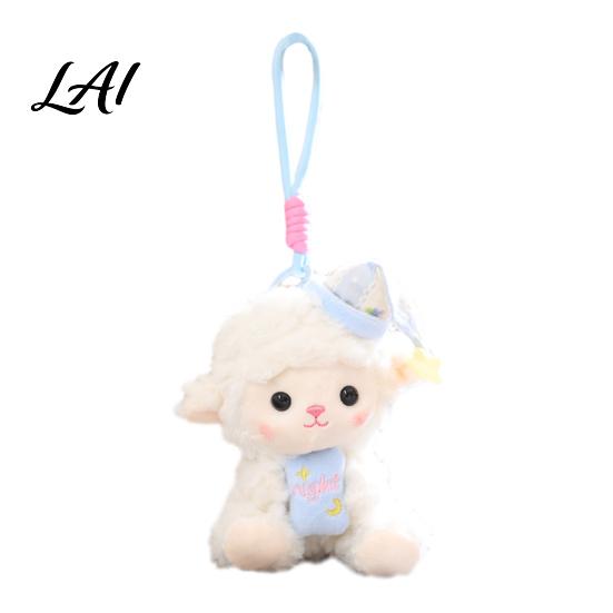 Cute Animal Pendant for Backpack Goodnight Sheep Plush Keychain Sleepy Lamb Stuffed Toy with Nightcap Nursery Decor Hanging Soft Fluffy Bag