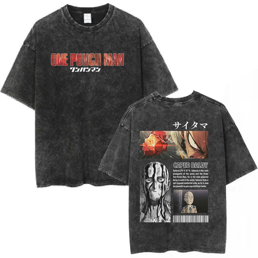 Vintage Washed Anime One Punch Man Saitama T-shirt Men s Women Fashion Harajuku Short Sleeve T Shirts Cotton Oversized T-shirts S