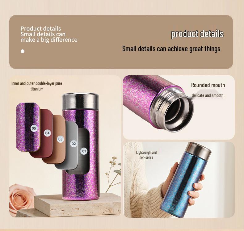 Premium Pure Titanium Insulated Water Cup - Lightweight, Portable, and Elegant Gift