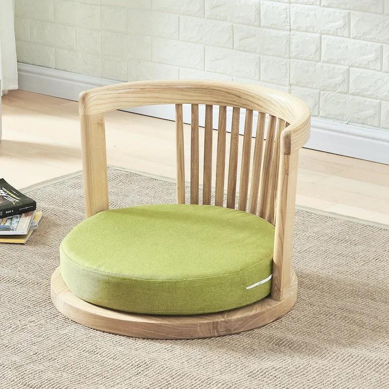 Japanese Meditation Chair - with Armrests & Back Support, Asian Traditional Floor Tatami Style, Solid Ash Wood Armchair