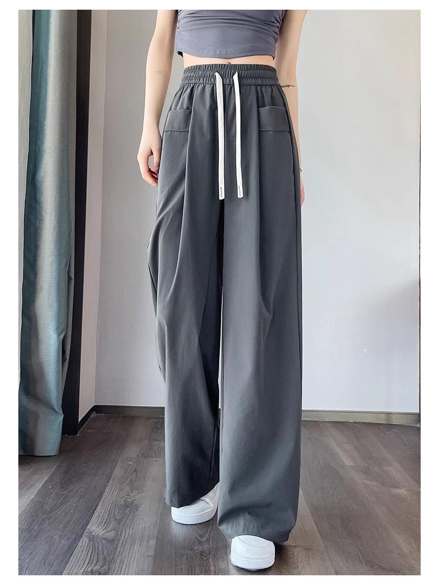 Women s 2026 Summer Quick-Dry High-Waist Slimming Plus-Size Cooling Wide-Leg Pants 2XL серый