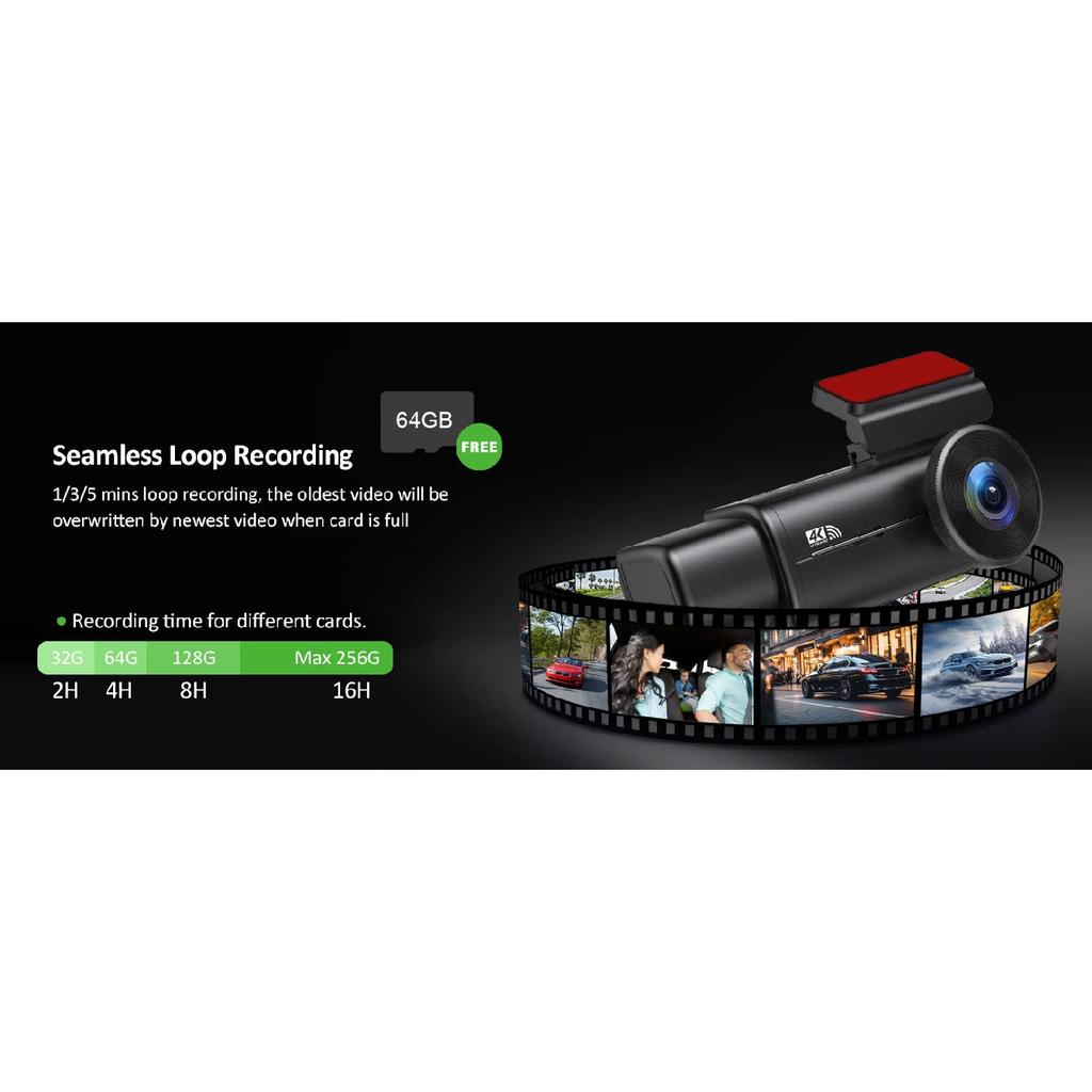 4k 3 channel dash cam , Starvis sensor dash camera front rear,24/7 parking mode,night vision ,64GB card included
