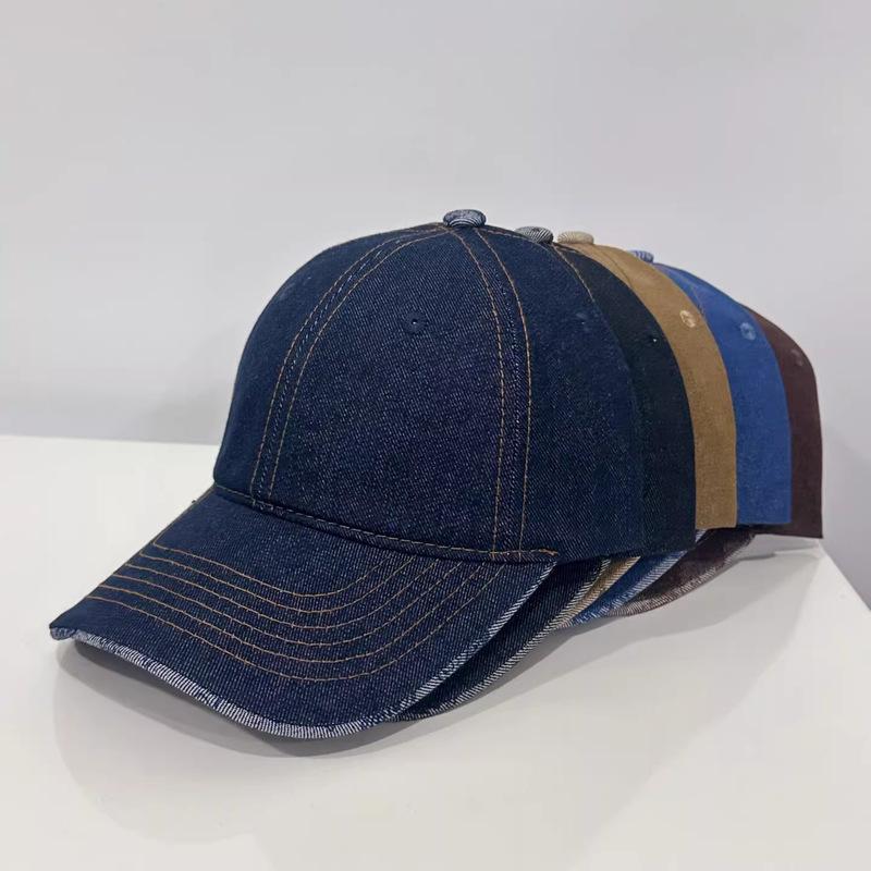 Cross-border Classic Washed Denim Baseball Cap, Plain Duckbill Cap, Vintage Versatile Sun Hat for Men and Women