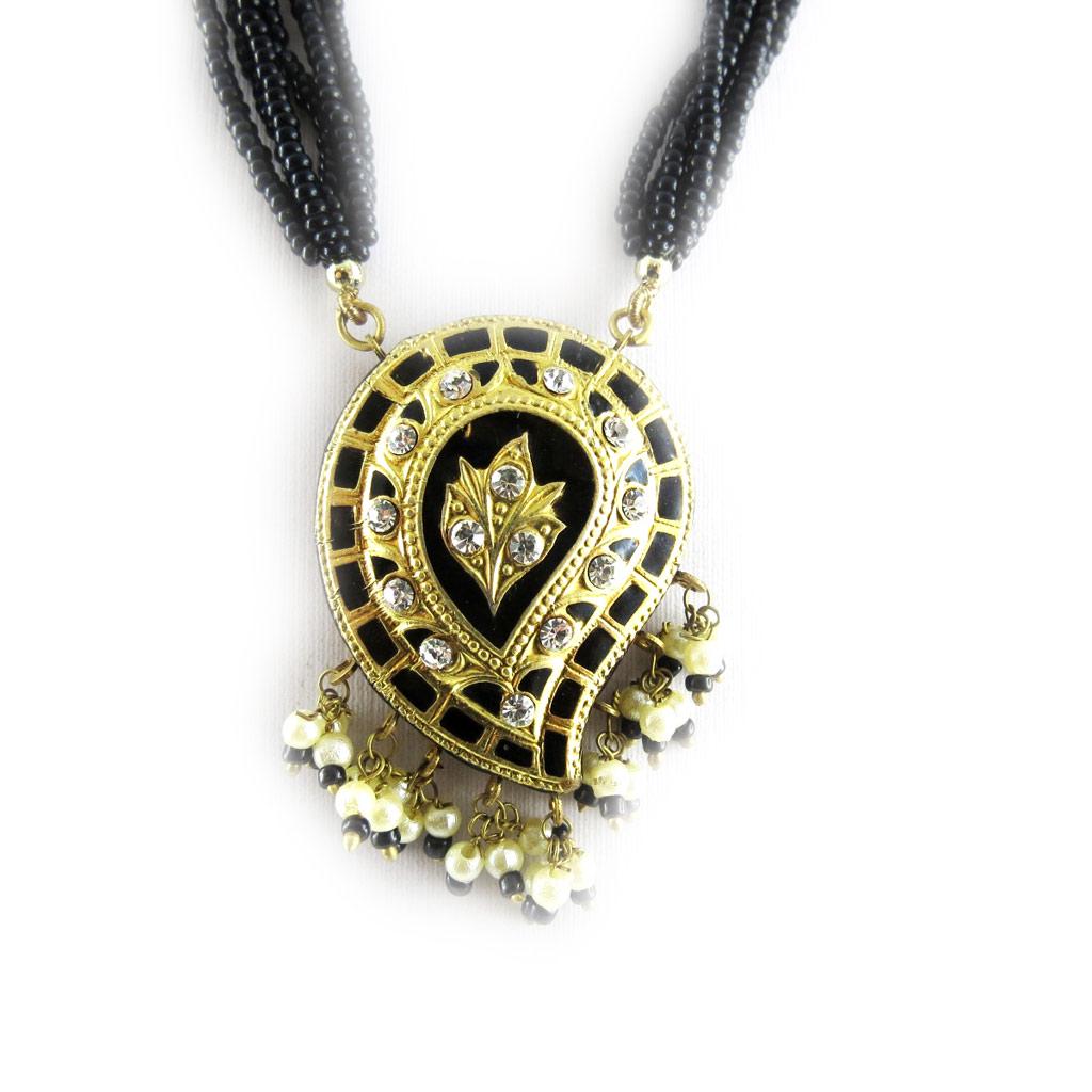 Les Trésors De Lily [B8567] - Black Gold 'Palanquin' Necklace