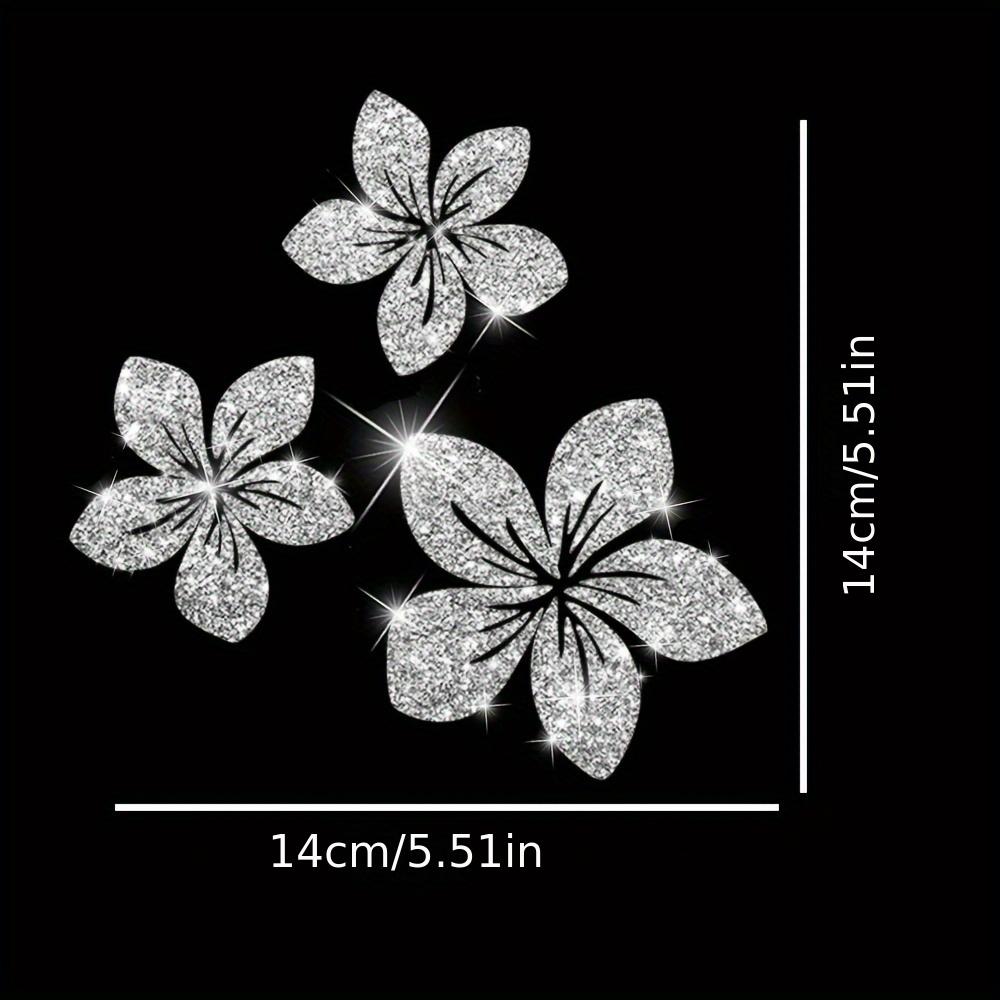 3pcs Floral Car Stickers - Glittering Rhinestone Self-Adhesive Decals, Vibrant Colorful Flower Design for Cars, Motorcycles