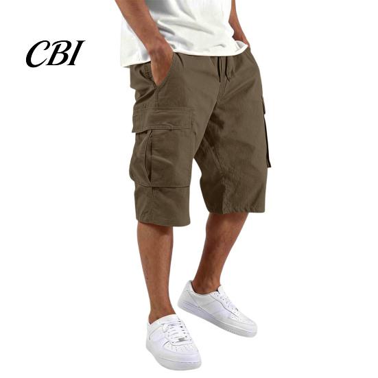 Men Shorts with Drawstring Summer for Men, Multi-Pocket Cargo Adjustable Elastic Skin-friendly Fabric Waistband, Loose Fit Sport Hiking Work