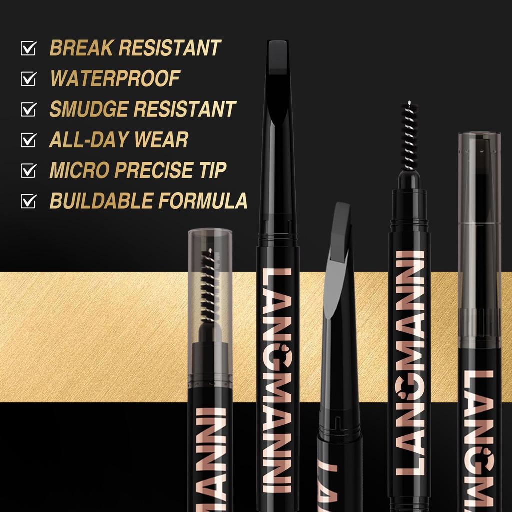 Dual-Ended Eyebrow Pencil with Spoolie Brush Long-lasting Easy Ware Eyebrow Pen,Natural Hair-Like Strokes,Waterproof Smudge-Proof Long Lasting Formula