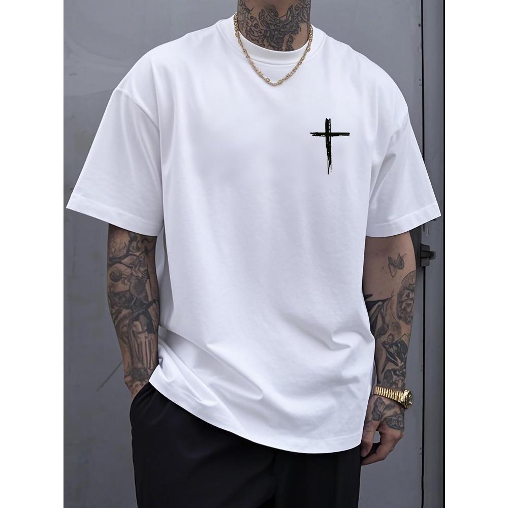 Evropské velikosti Pánské tričko - Volný střih Kulatý výstřih Streetwear tričko, Minimalistické každodenní nezbytné tričko pro Hip-Hop a ležérní outfity