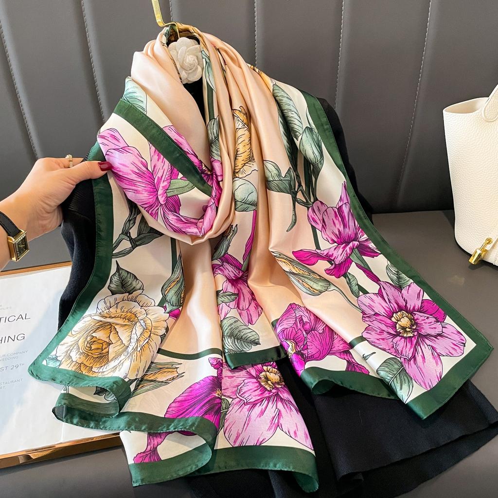 The new printing silk scarf spring and summer outside take sunscreen scarf beach towel thin section warm neck temperament versatile ladies