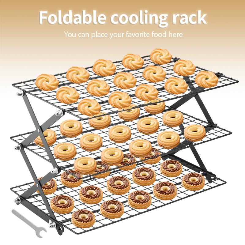 Collapsible 3-Tier Cooling Rack, Nonstick Expandable Stand for Cakes, Cookies, Pastries - Space Saving, Easy Storage