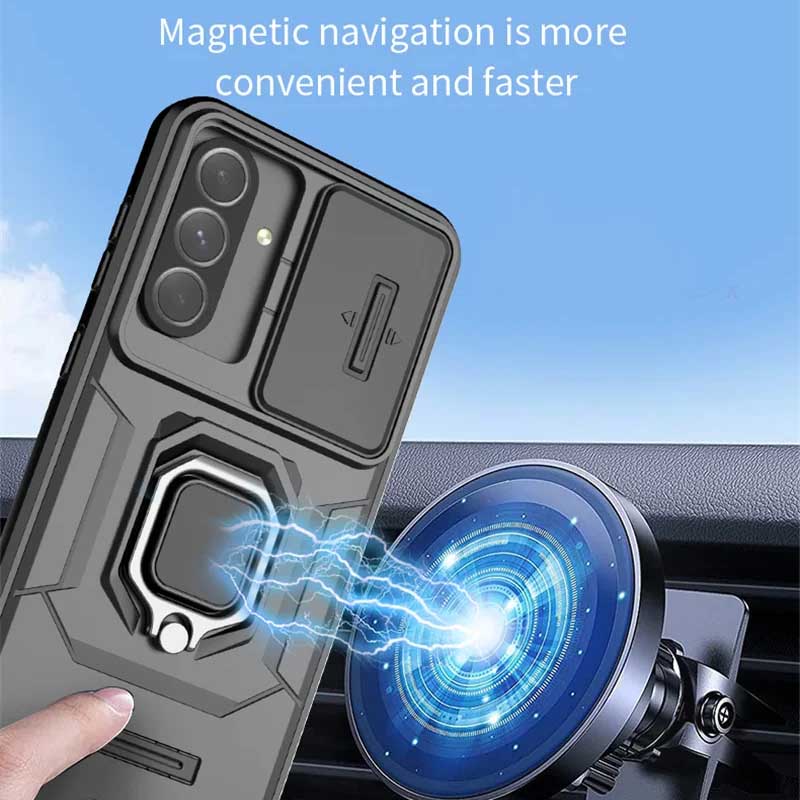 Shockproof Magnetic Ring Holder Armor Case For Samsung Galaxy A56 A36 A26 A35 A25 A15 A54 A34 Slide Lens Camera Protection Cover