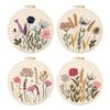 4pcs Flower Cotton Stamped Embroidery Cross Stitch DIY Starter Needlepoint Kit