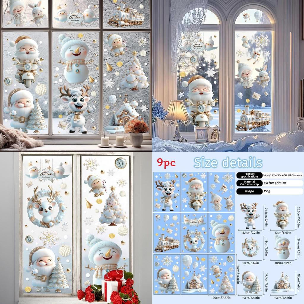Christmas Pvc Static Clings For Glass Window Decoration Festive Scene