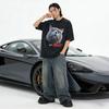 Men'S T-Shirt Street Retro Cat Digital Direct Injection Printing Pod Custom Cotton Washed Short-Sleeved T-Shirt Men