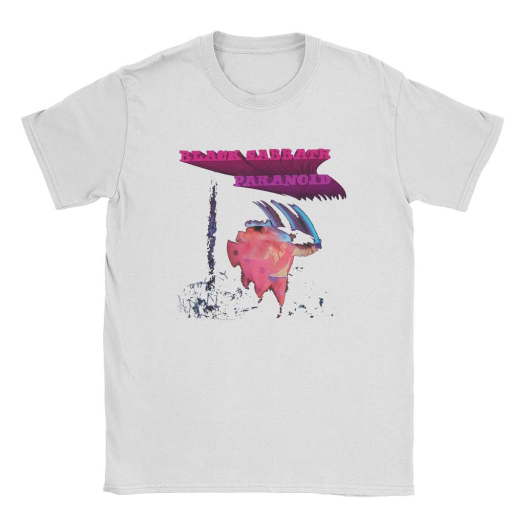 Men T-Shirt Black Official Paranoid Motion Trail Sabbathes Cotton Tee Short Sleeve British Rock T Shirts Crew Neck Clothing