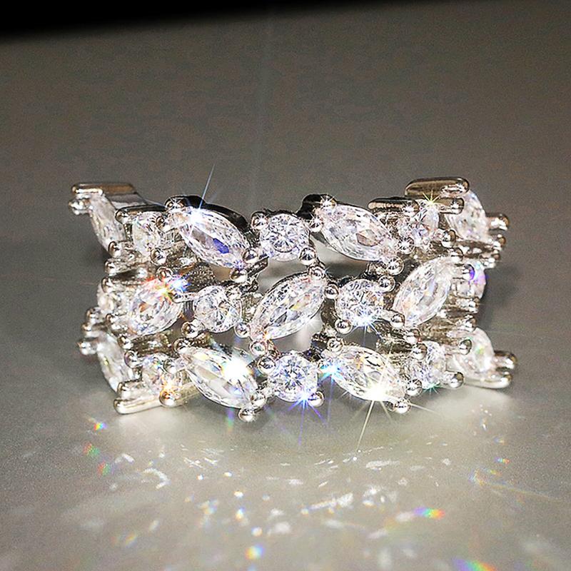 

Необычные кольца с кубическим цирконием для женщин, свадебные, юбилейные, для вечеринок, эффектные аксессуары, роскошные, серебристого цвета, женские украшения 10