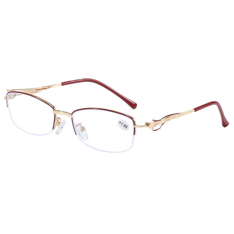 New red and gold half-frame reading glasses high definition anti-blue light women's fashion elegant age-reducing young advanced glasses