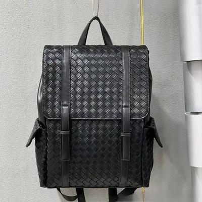 Genuine Leather Texture Backpack Woven Casual Fashion Backpack Large Capacity Business Men's and Women's Travel School Bag Computer Bag Trendy