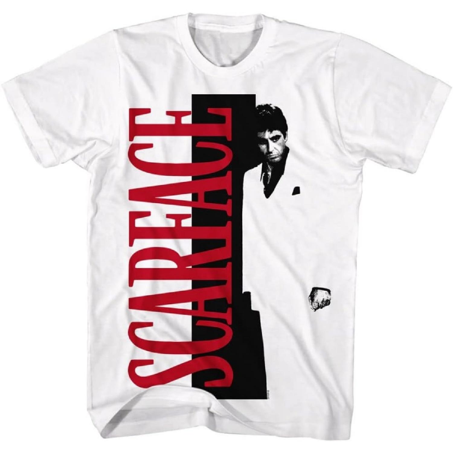 

Scarface Movie Tony Montana & Vertical Logo Adult Short Sleeve T Shirts Vintage Style Graphic Tees XXXXXL білий