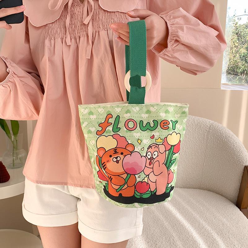 

Women s Canvas Bucket Bag, Cute Illustration Print, Clutch, Student Bag 25 * 21 * 15CM